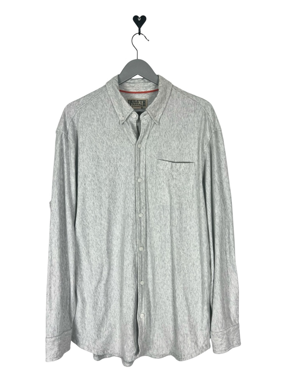 Duluth Trading Company Button Down Shirt Heather Gray Pocket 100% Cotton Mens L